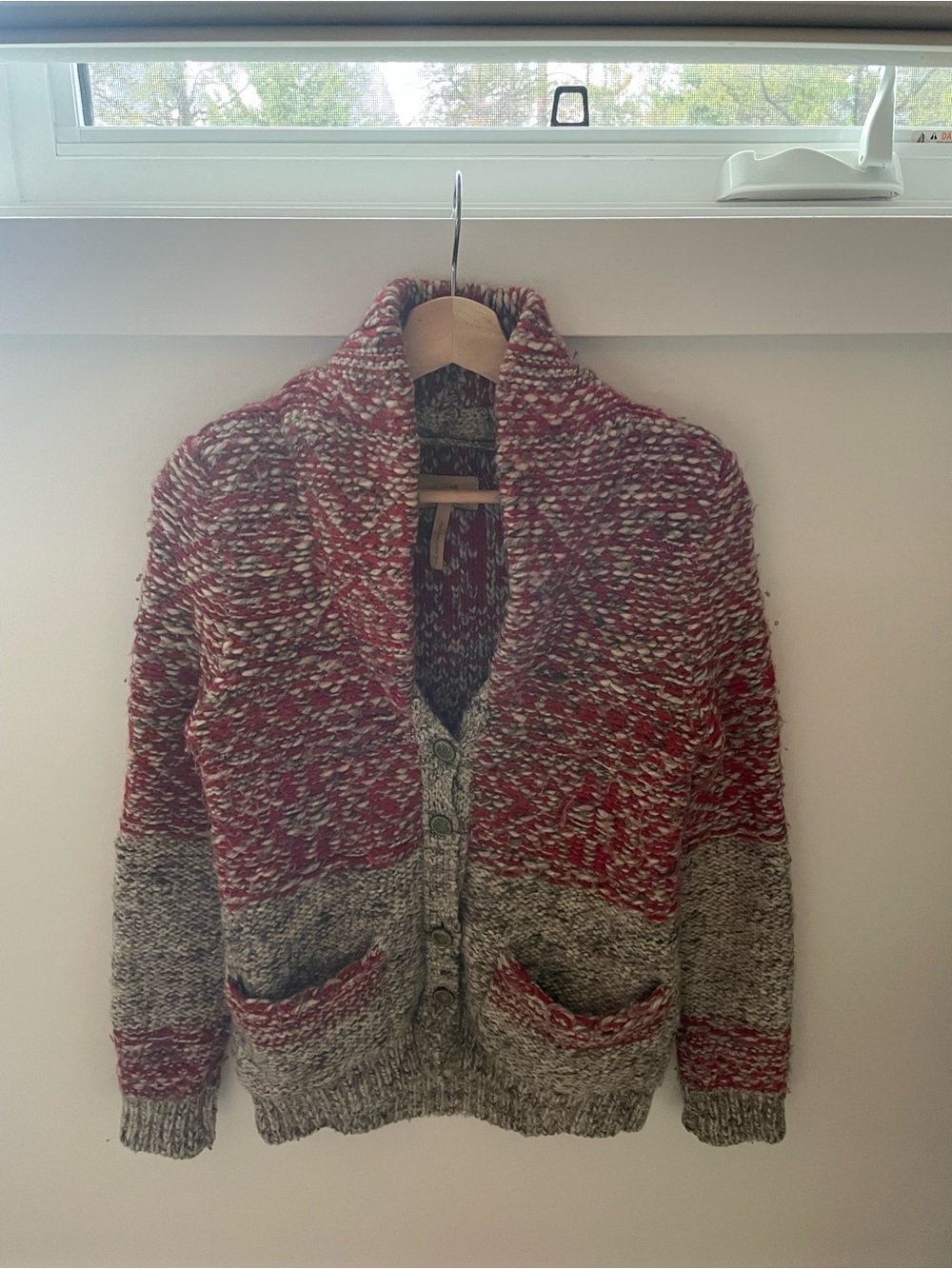 Vintage Wilfred free hand knit wool cardigan jacket, bohemian style size small.